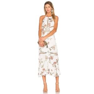 X by NBD White Floral Print Sleeveless Felicity Midi Dress White Women's Medium